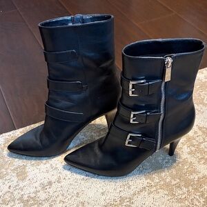 Michael Kors Black Heeled Boots with Buckle Accents